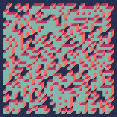 Soyut geometrik arkaplan. Edward Zajecs 2. Cubo 'nun 1971' deki uygulaması. Esasen 8 taştan oluşan bir Truchet fayans seti ve yerleştirme sanatı illüstrasyonu için kurallar 