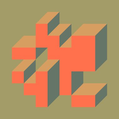 Edward Zajec 'in 1971' deki Il Cubo 'sunun uygulanması. Esasen 8 taştan oluşan bir Truchet fayans seti ve yerleştirme sanatı illüstrasyonu için kurallar