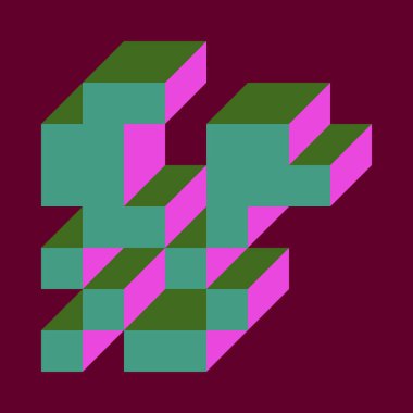 Soyut geometrik arkaplan. Edward Zajecs 2. Cubo 'nun 1971' deki uygulaması. Esasen 8 taştan oluşan bir Truchet fayans seti ve yerleştirme sanatı illüstrasyonu için kurallar 