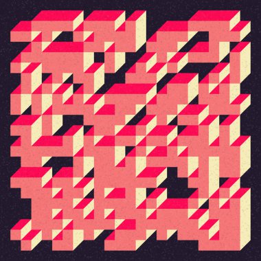 Soyut geometrik arkaplan. Edward Zajecs 2. Cubo 'nun 1971' deki uygulaması. Esasen 8 taştan oluşan bir Truchet fayans seti ve yerleştirme sanatı illüstrasyonu için kurallar 