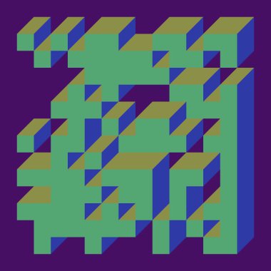 Edward Zajecs 2. Cubo 'nun 1971' deki uygulaması. Esasen 8 taştan oluşan bir Truchet fayans seti ve yerleştirme sanatı illüstrasyonu için kurallar  