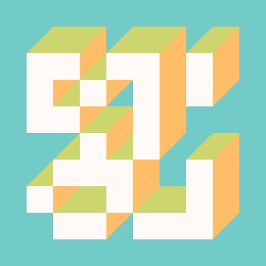 Soyut geometrik arkaplan. Edward Zajecs 2. Cubo 'nun 1971' deki uygulaması. Esasen 8 taştan oluşan bir Truchet fayans seti ve yerleştirme sanatı illüstrasyonu için kurallar 