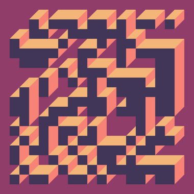 Soyut geometrik arkaplan. Edward Zajecs 2. Cubo 'nun 1971' deki uygulaması. Esasen 8 taştan oluşan bir Truchet fayans seti ve yerleştirme sanatı illüstrasyonu için kurallar 