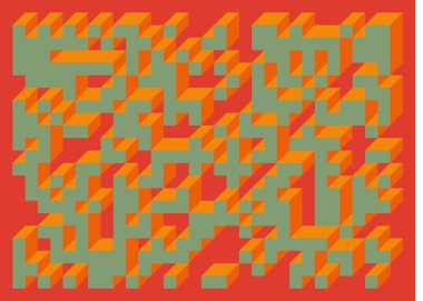 Edward Zajecs 2. Cubo 'nun 1971' deki uygulaması. Esasen 8 taştan oluşan bir Truchet fayans seti ve yerleştirme sanatı illüstrasyonu için kurallar 