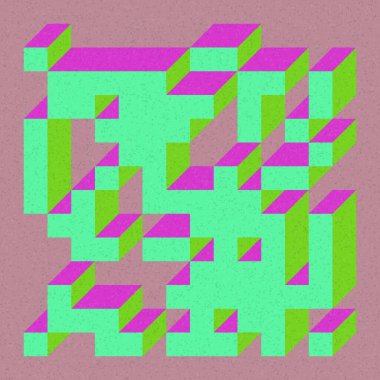 Soyut geometrik arkaplan. Edward Zajecs 2. Cubo 'nun 1971' deki uygulaması. Esasen 8 taştan oluşan bir Truchet fayans seti ve yerleştirme sanatı illüstrasyonu için kurallar 