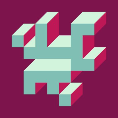 Soyut geometrik arkaplan. Edward Zajecs 2. Cubo 'nun 1971' deki uygulaması. Esasen 8 taştan oluşan bir Truchet fayans seti ve yerleştirme sanatı illüstrasyonu için kurallar 