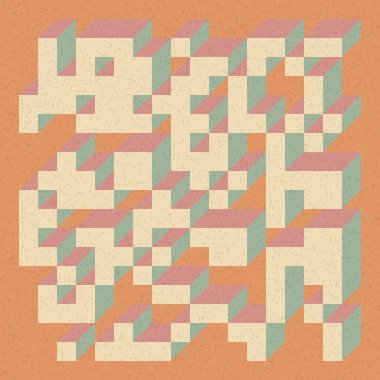 Edward Zajecs 2. Cubo 'nun 1971' deki uygulaması. Esasen 8 taştan oluşan bir Truchet fayans seti ve yerleştirme sanatı illüstrasyonu için kurallar  