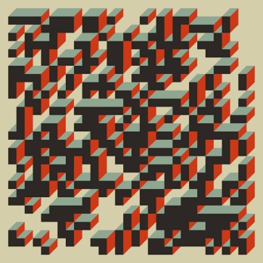 Edward Zajec 'in 1971' deki Il Cubo 'sunun uygulanması. Esasen 8 taştan oluşan bir Truchet fayans seti ve yerleştirme sanatı illüstrasyonu için kurallar