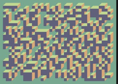 Edward Zajecs 2. Cubo 'nun 1971' deki uygulaması. Esasen 8 taştan oluşan bir Truchet fayans seti ve yerleştirme sanatı illüstrasyonu için kurallar 