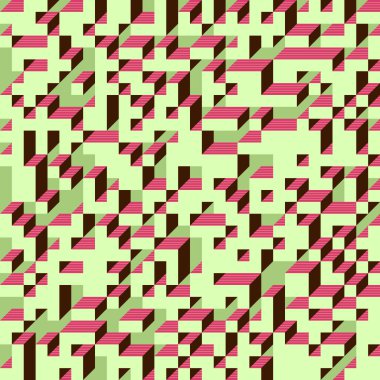 Soyut geometrik arkaplan. Edward Zajecs 2. Cubo 'nun 1971' deki uygulaması. Esasen 8 taştan oluşan bir Truchet fayans seti ve yerleştirme sanatı illüstrasyonu için kurallar 