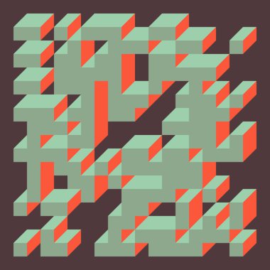 Soyut geometrik arkaplan. Edward Zajecs 2. Cubo 'nun 1971' deki uygulaması. Esasen 8 taştan oluşan bir Truchet fayans seti ve yerleştirme sanatı illüstrasyonu için kurallar 