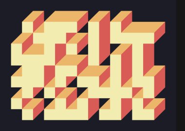 Edward Zajec 'in 1971' deki Il Cubo 'sunun uygulanması. Esasen 8 taştan oluşan bir Truchet fayans seti ve yerleştirme sanatı illüstrasyonu için kurallar