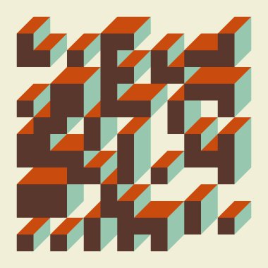 Edward Zajec 'in 1971' deki Il Cubo 'sunun uygulanması. Esasen 8 taştan oluşan bir Truchet fayans seti ve yerleştirme sanatı illüstrasyonu için kurallar