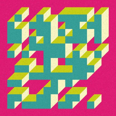 Soyut geometrik arkaplan. Edward Zajecs 2. Cubo 'nun 1971' deki uygulaması. Esasen 8 taştan oluşan bir Truchet fayans seti ve yerleştirme sanatı illüstrasyonu için kurallar 