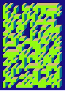 Edward Zajec 'in 1971' deki Il Cubo 'sunun uygulanması. Esasen 8 taştan oluşan bir Truchet fayans seti ve yerleştirme sanatı illüstrasyonu için kurallar