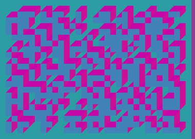 Edward Zajecs 2. Cubo 'nun 1971' deki uygulaması. Esasen 8 taştan oluşan bir Truchet fayans seti ve yerleştirme sanatı illüstrasyonu için kurallar  