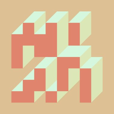 Soyut geometrik arkaplan. Edward Zajecs 2. Cubo 'nun 1971' deki uygulaması. Esasen 8 taştan oluşan bir Truchet fayans seti ve yerleştirme sanatı illüstrasyonu için kurallar 