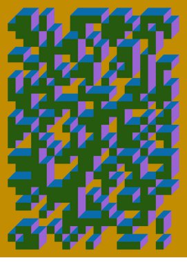 Edward Zajec 'in 1971' deki Il Cubo 'sunun uygulanması. Esasen 8 taştan oluşan bir Truchet fayans seti ve yerleştirme sanatı illüstrasyonu için kurallar