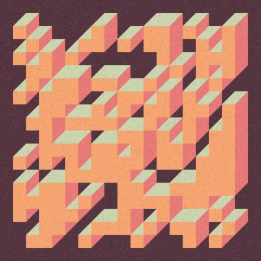 Soyut geometrik arkaplan. Edward Zajecs 2. Cubo 'nun 1971' deki uygulaması. Esasen 8 taştan oluşan bir Truchet fayans seti ve yerleştirme sanatı illüstrasyonu için kurallar 