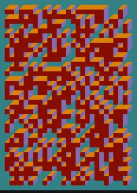 Edward Zajec 'in 1971' deki Il Cubo 'sunun uygulanması. Esasen 8 taştan oluşan bir Truchet fayans seti ve yerleştirme sanatı illüstrasyonu için kurallar