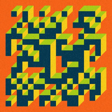 Soyut geometrik arkaplan. Edward Zajecs 2. Cubo 'nun 1971' deki uygulaması. Esasen 8 taştan oluşan bir Truchet fayans seti ve yerleştirme sanatı illüstrasyonu için kurallar 