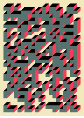 Edward Zajecs 2. Cubo 'nun 1971' deki uygulaması. Esasen 8 taştan oluşan bir Truchet fayans seti ve yerleştirme sanatı illüstrasyonu için kurallar 