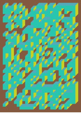 Edward Zajecs 2. Cubo 'nun 1971' deki uygulaması. Esasen 8 taştan oluşan bir Truchet fayans seti ve yerleştirme sanatı illüstrasyonu için kurallar 