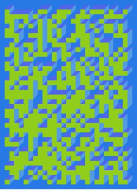 Edward Zajecs 2. Cubo 'nun 1971' deki uygulaması. Esasen 8 taştan oluşan bir Truchet fayans seti ve yerleştirme sanatı illüstrasyonu için kurallar 