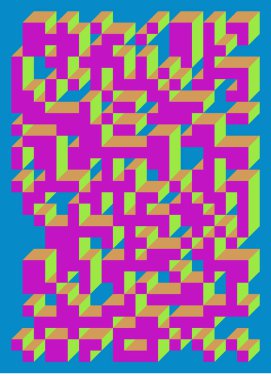 Edward Zajecs 2. Cubo 'nun 1971' deki uygulaması. Esasen 8 taştan oluşan bir Truchet fayans seti ve yerleştirme sanatı illüstrasyonu için kurallar 