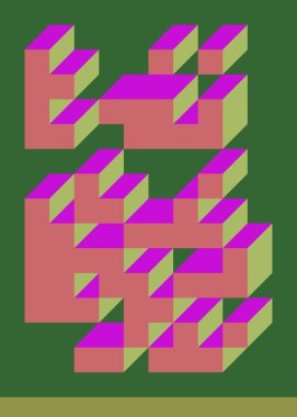 Edward Zajecs 2. Cubo 'nun 1971' deki uygulaması. Esasen 8 taştan oluşan bir Truchet fayans seti ve yerleştirme sanatı illüstrasyonu için kurallar  
