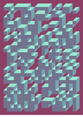 Edward Zajecs 2. Cubo 'nun 1971' deki uygulaması. Esasen 8 taştan oluşan bir Truchet fayans seti ve yerleştirme sanatı illüstrasyonu için kurallar  