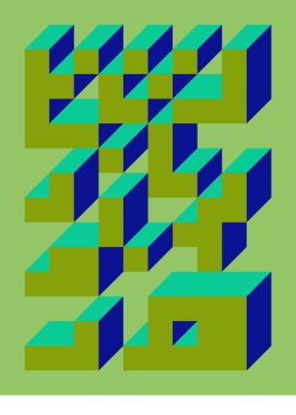 Edward Zajecs 2. Cubo 'nun 1971' deki uygulaması. Esasen 8 taştan oluşan bir Truchet fayans seti ve yerleştirme sanatı illüstrasyonu için kurallar  