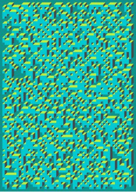 Edward Zajecs 2. Cubo 'nun 1971' deki uygulaması. Esasen 8 taştan oluşan bir Truchet fayans seti ve yerleştirme sanatı illüstrasyonu için kurallar 