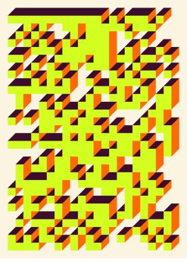 Edward Zajecs 2. Cubo 'nun 1971' deki uygulaması. Esasen 8 taştan oluşan bir Truchet fayans seti ve yerleştirme sanatı illüstrasyonu için kurallar 