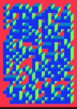 Edward Zajecs 2. Cubo 'nun 1971' deki uygulaması. Esasen 8 taştan oluşan bir Truchet fayans seti ve yerleştirme sanatı illüstrasyonu için kurallar  