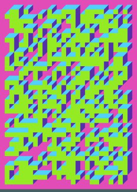 Edward Zajecs 2. Cubo 'nun 1971' deki uygulaması. Esasen 8 taştan oluşan bir Truchet fayans seti ve yerleştirme sanatı illüstrasyonu için kurallar 