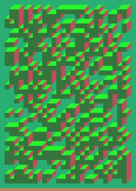 Edward Zajecs 2. Cubo 'nun 1971' deki uygulaması. Esasen 8 taştan oluşan bir Truchet fayans seti ve yerleştirme sanatı illüstrasyonu için kurallar 