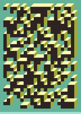 Edward Zajecs 2. Cubo 'nun 1971' deki uygulaması. Esasen 8 taştan oluşan bir Truchet fayans seti ve yerleştirme sanatı illüstrasyonu için kurallar 