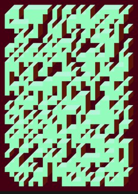 Edward Zajecs 2. Cubo 'nun 1971' deki uygulaması. Esasen 8 taştan oluşan bir Truchet fayans seti ve yerleştirme sanatı illüstrasyonu için kurallar  