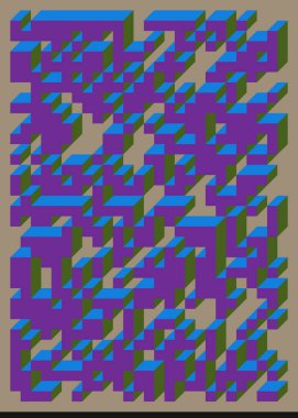 Edward Zajecs 2. Cubo 'nun 1971' deki uygulaması. Esasen 8 taştan oluşan bir Truchet fayans seti ve yerleştirme sanatı illüstrasyonu için kurallar 