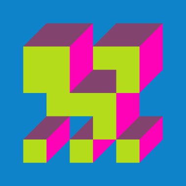 Edward Zajecs 2. Cubo 'nun 1971' deki uygulaması. Esasen 8 taştan oluşan bir Truchet fayans seti ve yerleştirme sanatı illüstrasyonu için kurallar  