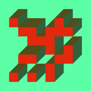 Edward Zajecs 2. Cubo 'nun 1971' deki uygulaması. Esasen 8 taştan oluşan bir Truchet fayans seti ve yerleştirme sanatı illüstrasyonu için kurallar 