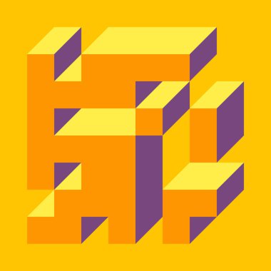 Edward Zajecs 2. Cubo 'nun 1971' deki uygulaması. Esasen 8 taştan oluşan bir Truchet fayans seti ve yerleştirme sanatı illüstrasyonu için kurallar 