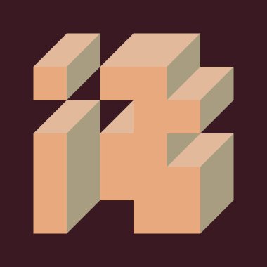 Edward Zajecs 2. Cubo 'nun 1971' deki uygulaması. Esasen 8 taştan oluşan bir Truchet fayans seti ve yerleştirme sanatı illüstrasyonu için kurallar 