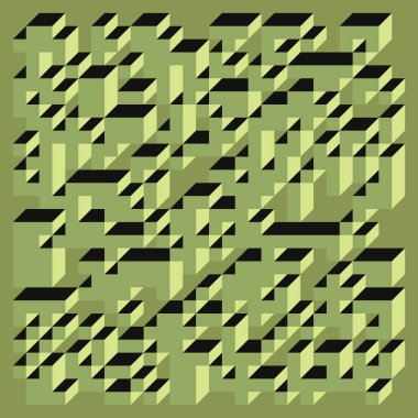 Edward Zajecs 2. Cubo 'nun 1971' deki uygulaması. Esasen 8 taştan oluşan bir Truchet fayans seti ve yerleştirme sanatı illüstrasyonu için kurallar 