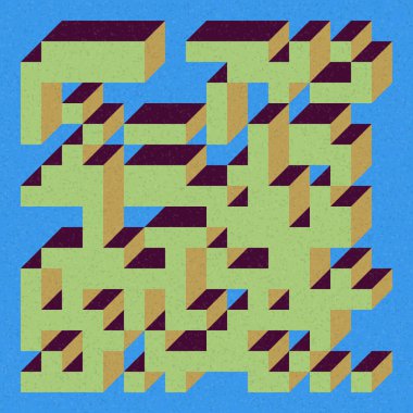 Edward Zajecs 2. Cubo 'nun 1971' deki uygulaması. Esasen 8 taştan oluşan bir Truchet fayans seti ve yerleştirme sanatı illüstrasyonu için kurallar 