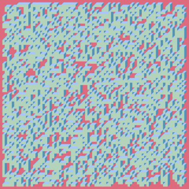 Edward Zajecs 2. Cubo 'nun 1971' deki uygulaması. Esasen 8 taştan oluşan bir Truchet fayans seti ve yerleştirme sanatı illüstrasyonu için kurallar 