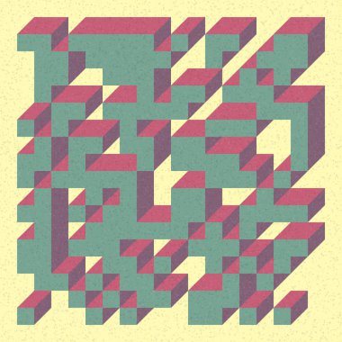 Edward Zajecs 2. Cubo 'nun 1971' deki uygulaması. Esasen 8 taştan oluşan bir Truchet fayans seti ve yerleştirme sanatı illüstrasyonu için kurallar 