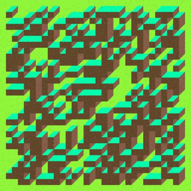 Edward Zajecs 2. Cubo 'nun 1971' deki uygulaması. Esasen 8 taştan oluşan bir Truchet fayans seti ve yerleştirme sanatı illüstrasyonu için kurallar  