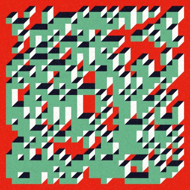 Edward Zajecs 2. Cubo 'nun 1971' deki uygulaması. Esasen 8 taştan oluşan bir Truchet fayans seti ve yerleştirme sanatı illüstrasyonu için kurallar 